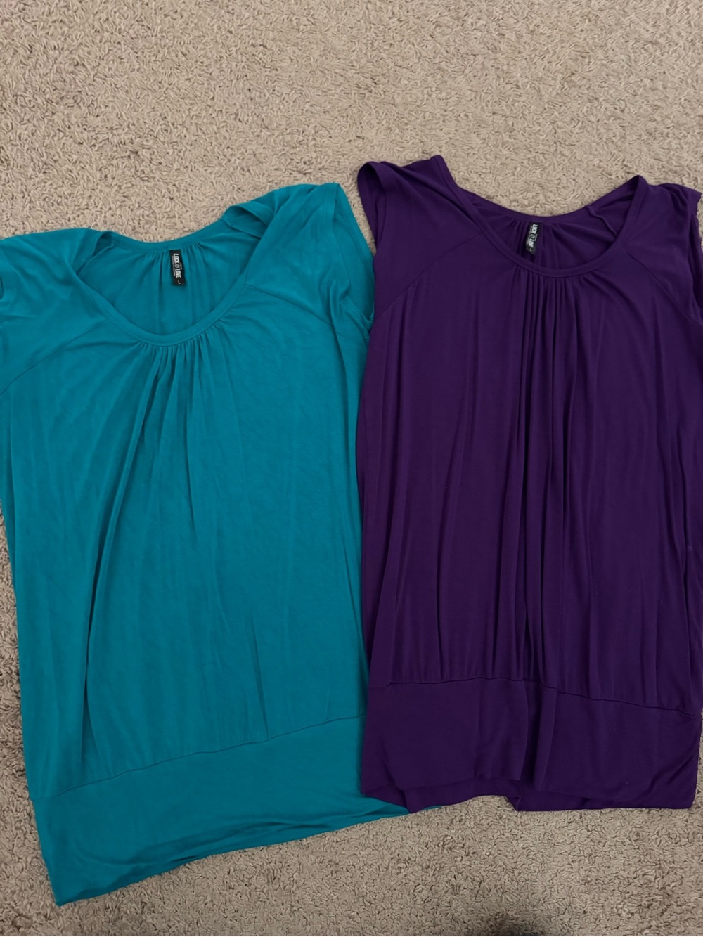 Gathered Neck Sleeveless Tank — Teal and Purple